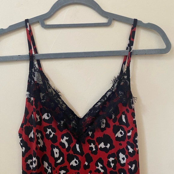 Zara Basic Leopard Cheetah Print Red and Black Nightgown Slip Dress Lace S - Picture 3 of 12